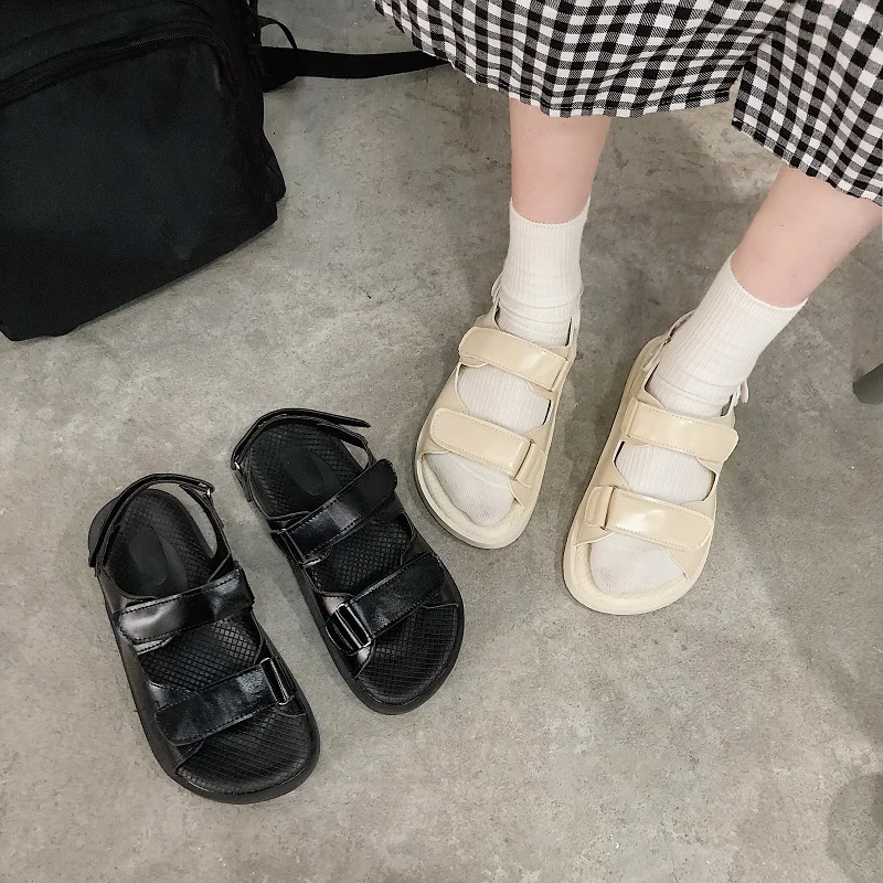 Sandále, Topánky Ženy Ploché Platformu Nízkom Podpätku Sandále Štvorcové Prst Ploché Topánky Dámy Obuv Letná Béžová Čierna Módne Topánky