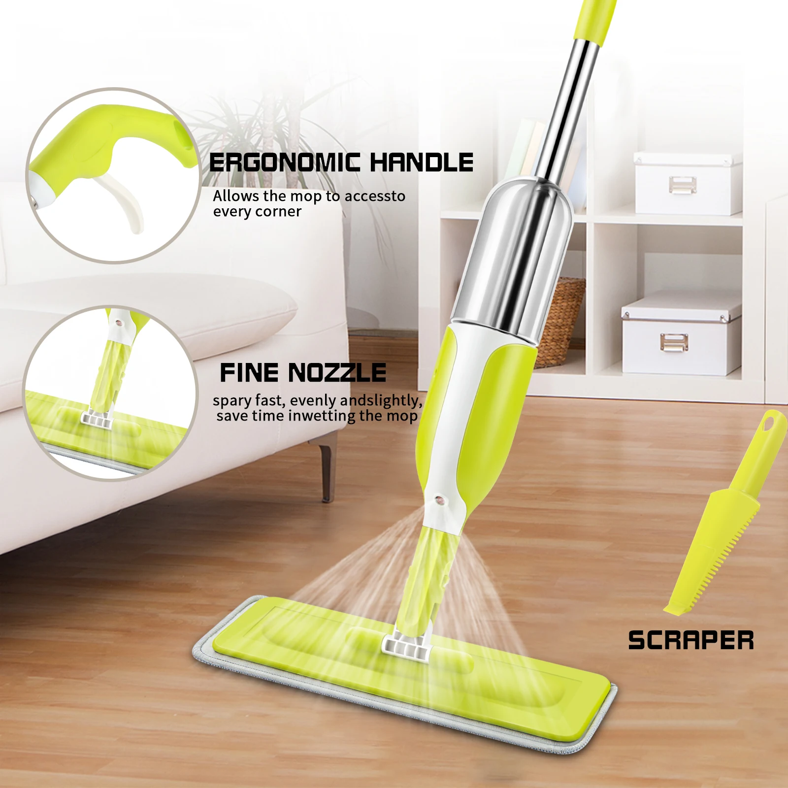 Spray Mop Na Umývanie Podlahy Ploché Mopy S Postrekovač Parný Mop 3ks Opakovane Mikrovlákna Podložky Parný Čistič Domov Čistenie Nástrojov