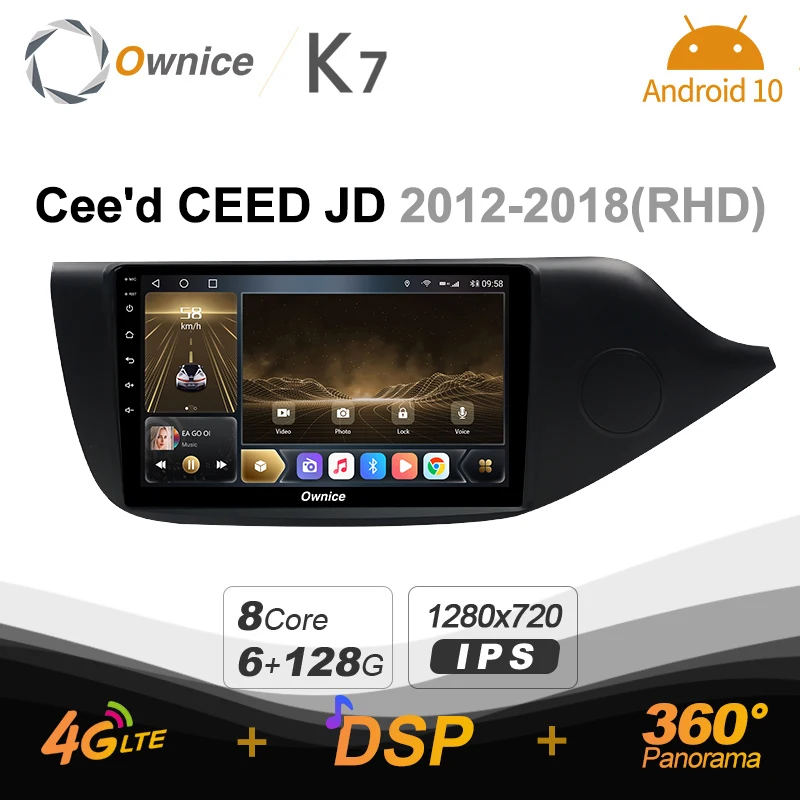 Ownice K7 6 G+128G autorádia pre KIA Cee ' d CEED JD 2012 - 2018 android 10.0 BT 5.0 podporu Atmosféry Lampa 360 4G LTE 1280*720