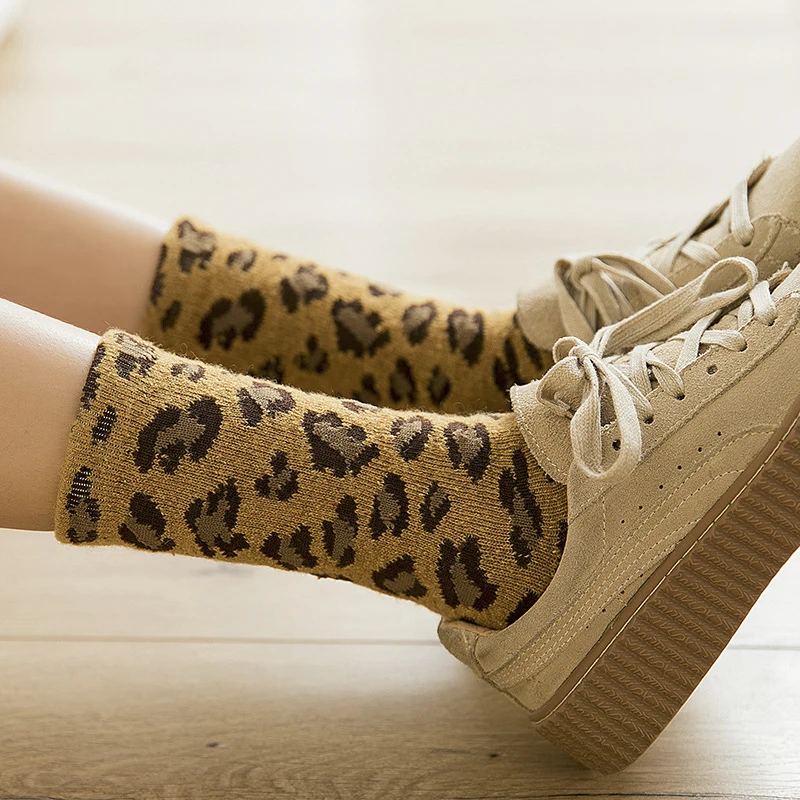 Leopard Tlač Pribrala Plus Velvet Trubice Ponožky Zrelú Osobnosť, Štýl Zime Teplé Ponožky Dámy