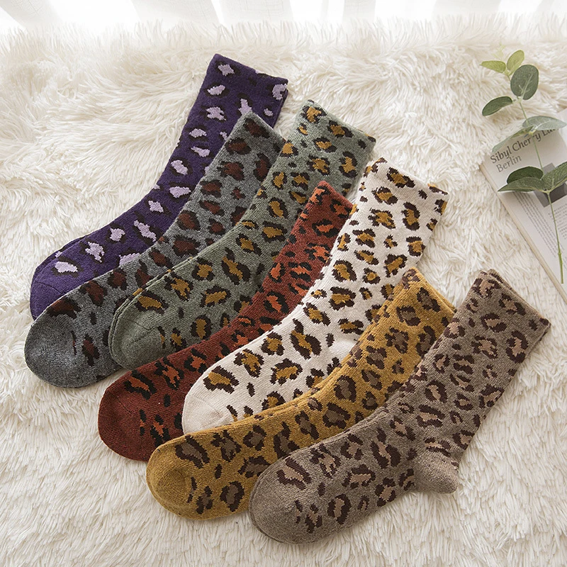 Leopard Tlač Pribrala Plus Velvet Trubice Ponožky Zrelú Osobnosť, Štýl Zime Teplé Ponožky Dámy