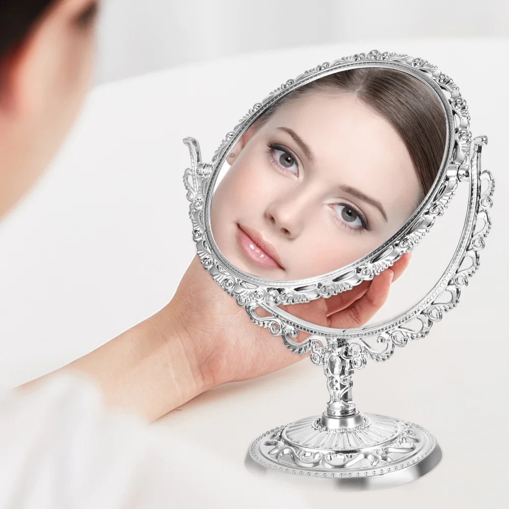 Obojstranné Retro Srdce Tvar Make-Up Zrkadlo Stola Zrkadlo Kozmetické Make-Up Zrkadlo Na Ploche Kúpeľňa Spálňa