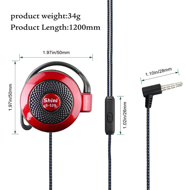 Shini S520 Earhook Slúchadlá Drôtové Slúchadlá 3,5 mm Super Bass Headset S Mikrofónom Športové Slúchadlá pre iPhone Huawei Xiao