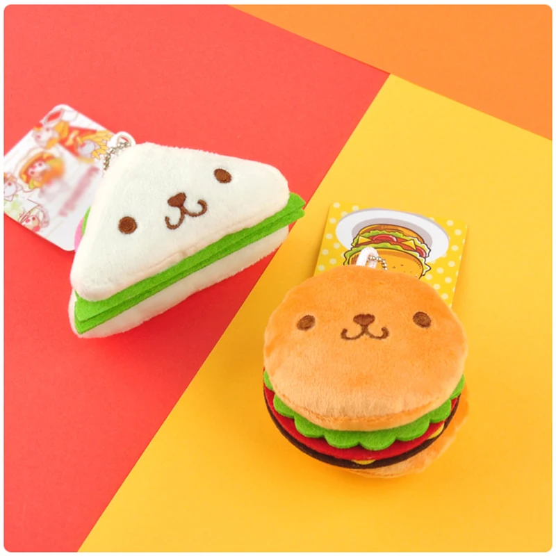 Kawaii Hamburger Sandwich Plyšové Hračky Roztomilý Kreslený Anime Mäkké Plyšové Hračky Kľúč Reťazca Krúžok Taška Prívesok Oblečenie pre Bábiky Darček pre Dievčatá