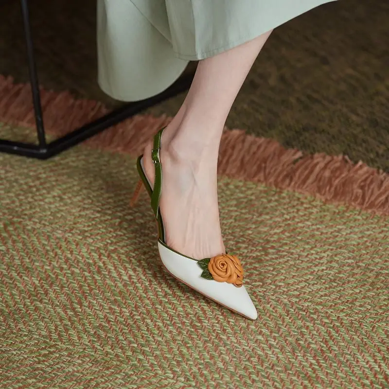 ALLBITEFO kvet dizajn ovčej stielka pravej kože ženy, módne sandále Vystaviť päty ženy podpätky vysoké päty topánky