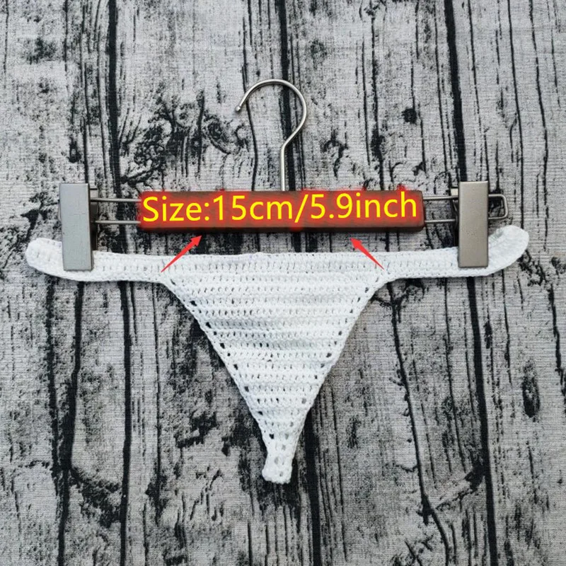 Ručne Háčkované Pláž Thong Bikini Pletenie Plavky Halena Ženy Plavky Čierne Sexy Štýle Boho