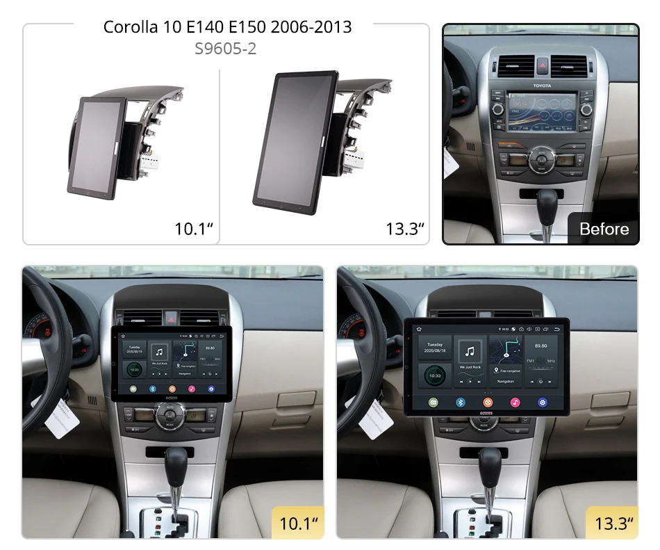 13.3 Palce 1920*1080 Ownice Android 10.0 pre Toyota Corolla 10 E140 E150 2006 - 2013 autorádia Auto Multimediálne Zvukové Otočná