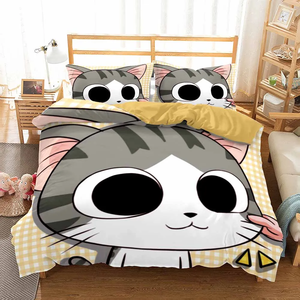 3D animovaný Sladké Mačky Perinu pre deti, Dospelých Izba posteľná bielizeň Nastaviť Dvojité Kráľovná King Size Polyester Deka Kryt Spálne Posteľ Nastaviť