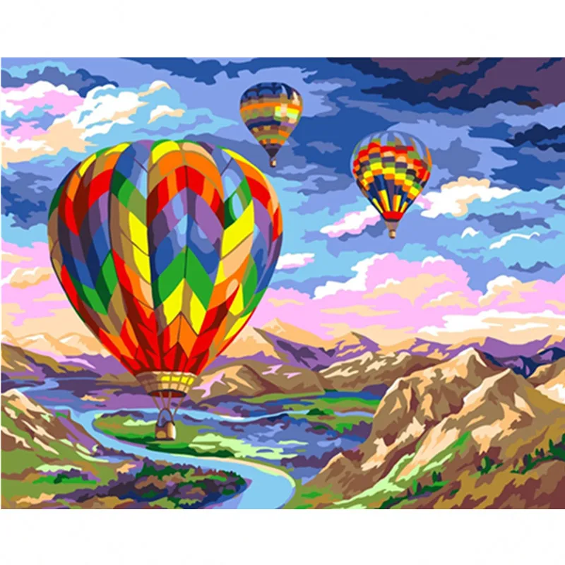 Maľovanie Podľa Čísel Valley teplovzdušný balón DIY Olej Sfarbenie Od Čísla Ulice Krajiny Plátno Farba Umenie Fotografie Domova