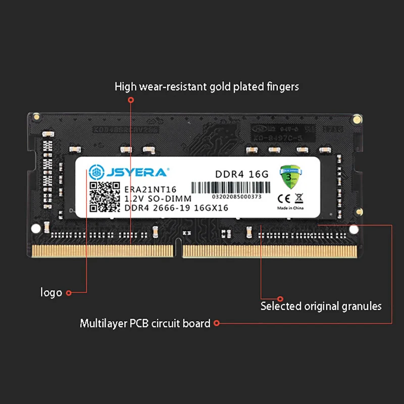 JSYERA 16 G DDR4 RAM 2666MHz 1.2 V 288-Pin Prenosný Pamäťový Modul, Vhodný pre Prenosné Počítače (Universal)