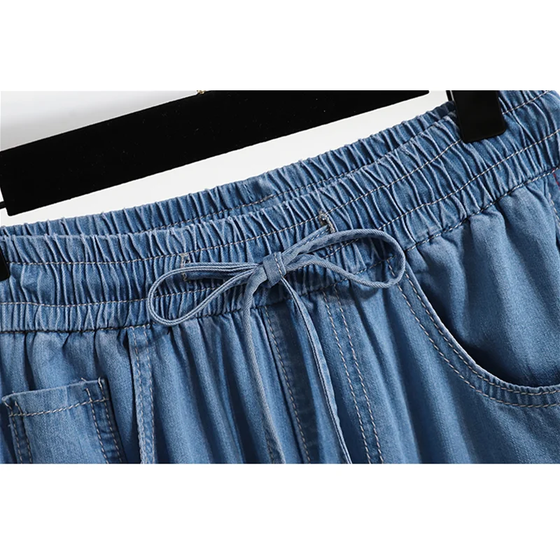 Dámske Jeans Modrá Plus Veľkosť Elastický Pás Široký Nohu Neforemné Nohavice Femme Vintage Rovné Denim Nohavíc Bežné Nadrozmerná Mama Džínsy
