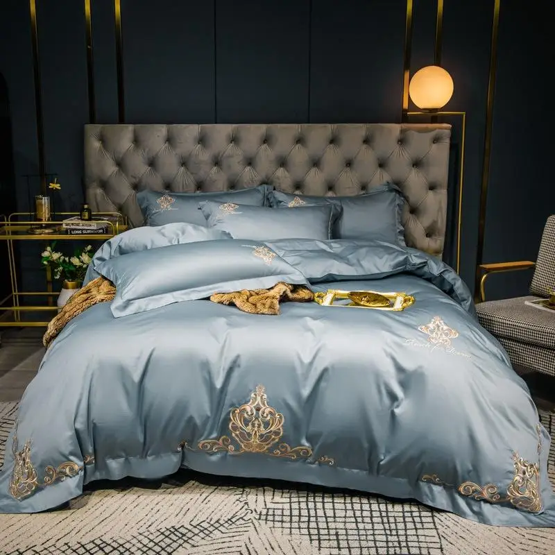 60-tych rokov, posteľná bielizeň z Egyptskej bavlny Nastaviť Vyšívané farbou perinu posteľná bielizeň svadobné hotel obliečky na vankúše vybavené list ploché sheetl