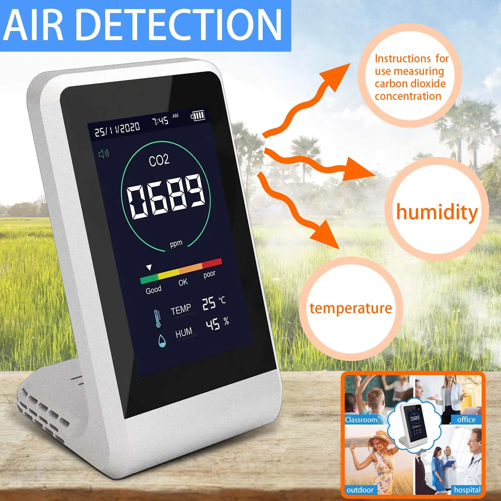 Prenosný Detektor Oxidu Uhličitého Kvality Ovzdušia Monitor S Odkladacím Prípade Infračervené Sonda Verzia Analógový Sonda Verzia#G30