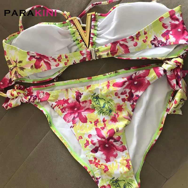 PARAKINI 2020 Ženy Jar Leto Plavky Štýlu Kvetinové Bikini Set S Odnímateľné Polstrovanie Plavky Biquini Plavky, plavky
