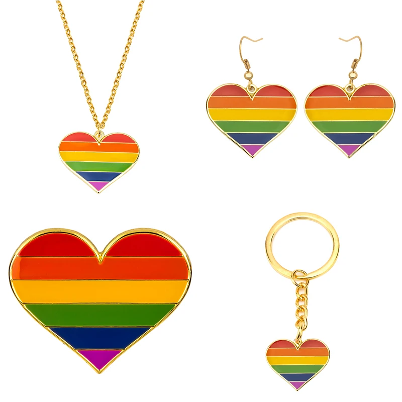Srdce Tvar Rainbow LGBT Náušnice Gay Pride Náhrdelník Rainbow Krúžok Odznak Náušnice Šperky Pre Ženy, Mužov Milovníkov Darček