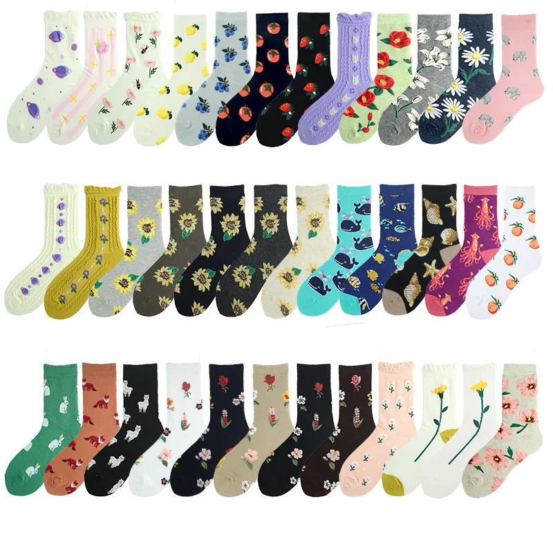 Elegantné Kórejský Štýl Ženy Zábavné Ponožky Umenie Floar Ovocie Zvierat Kawaii Ponožky Novinka Harajuku Skarpetki Sokken Chaussette Femme