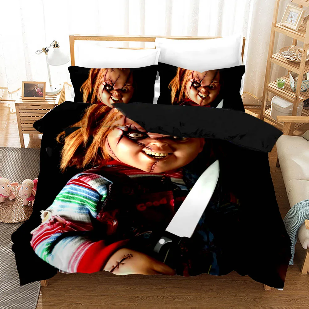 Horor Bábkové Bábika Chucky posteľná bielizeň Nastaviť King Size Movie Dieťa Hrať Znak Perinu Manželská Posteľ, Deky Deti Chlapcov Spálne