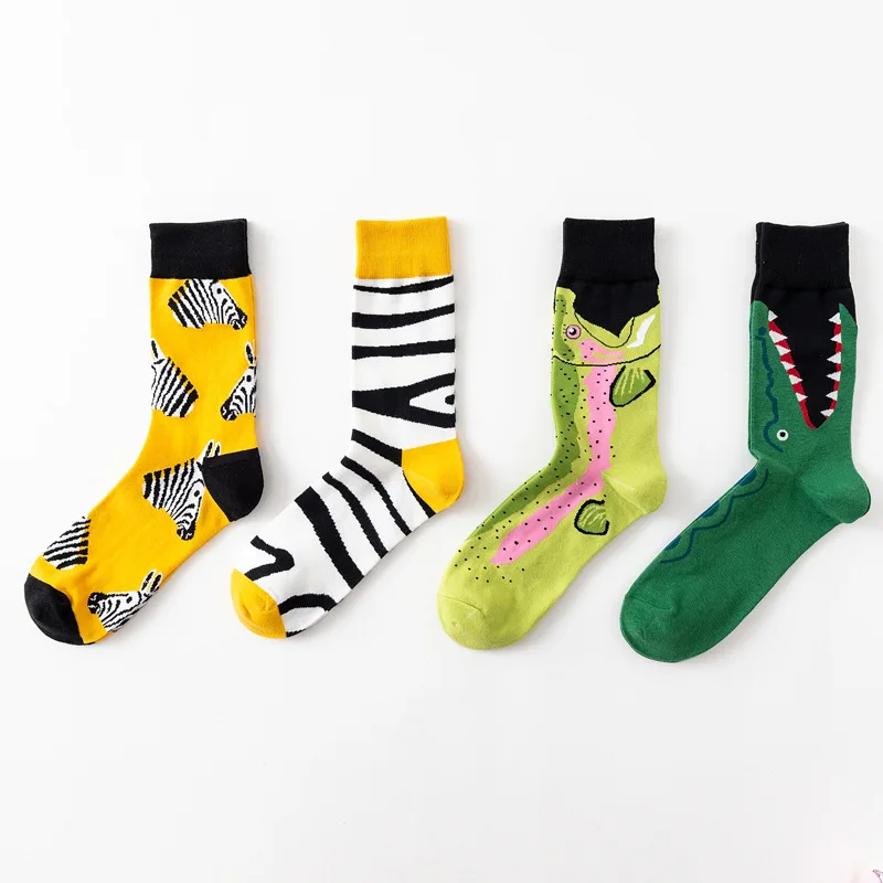 Novinky Ponožky Muži Ženy Unisex Harajuku Hip Hop Šťastný Pruhované Ponožky Shark Krokodíla Zebra Zviera Tlače Zábavné Umenie Ponožky Soks