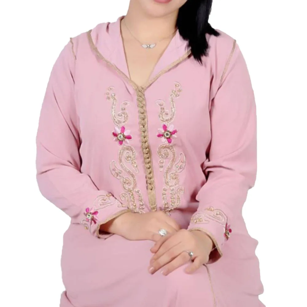 Šaty na Jeseň Nové 2021 Módne Výšivky Pevné Farby S Kapucňou Dlhý Rukáv Moslimských Žien Šaty Príležitostné Voľné Jednoduchosť