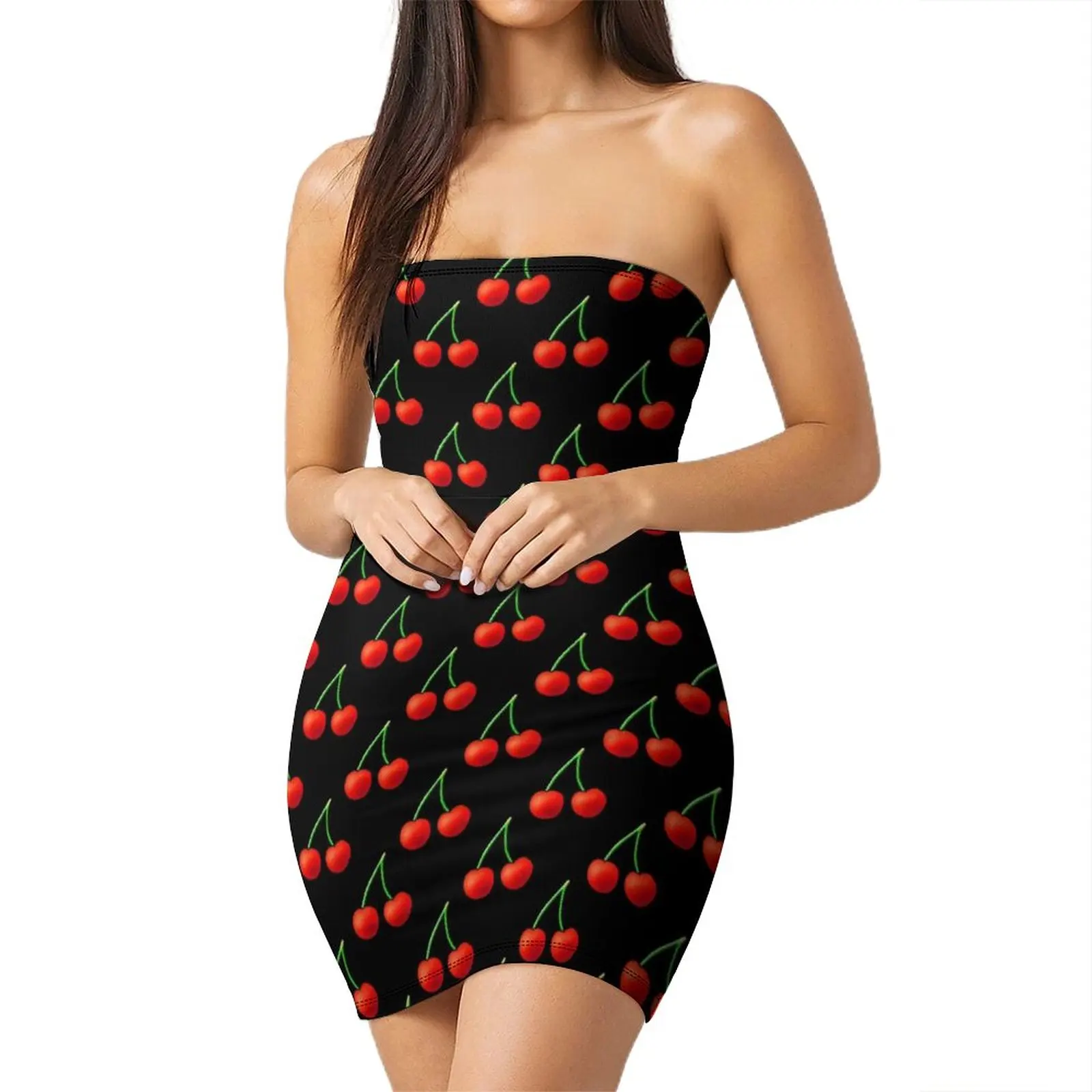 Cherry Trubice Šaty Polyester Ženy Bodycon Dovolenku V Krivkách Roztomilý Vytlačené Z Jedného Kusu