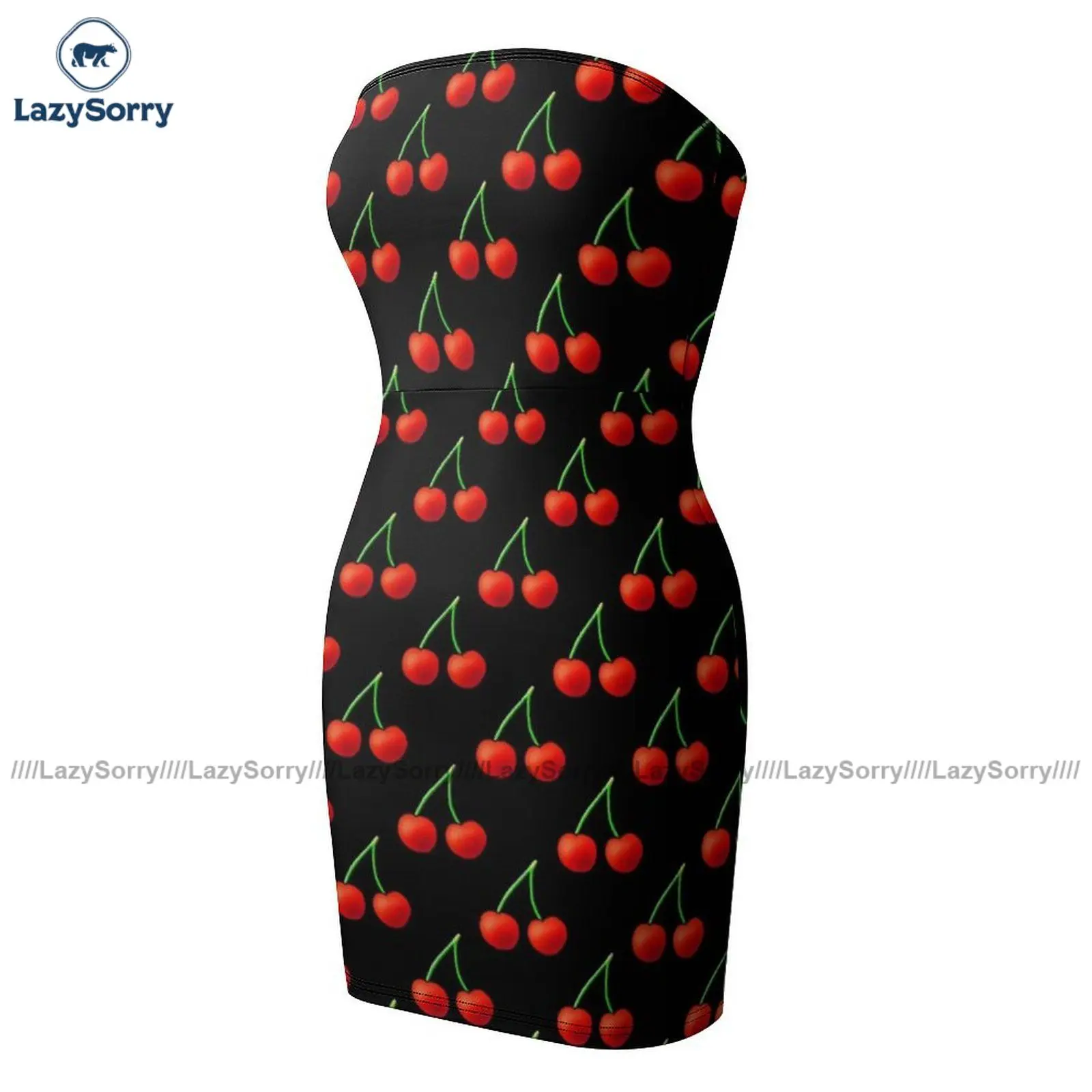 Cherry Trubice Šaty Polyester Ženy Bodycon Dovolenku V Krivkách Roztomilý Vytlačené Z Jedného Kusu