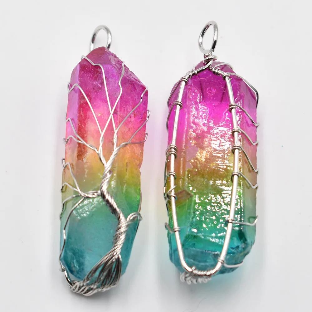 7 Čakra Crystal Prírodné/Rainbow Kameň, Kremeň, strom života Prívesok Náhrdelník Reiki Liečenie Čakier Šperky Veľkoobchod 6Pcs/Veľa zadarmo