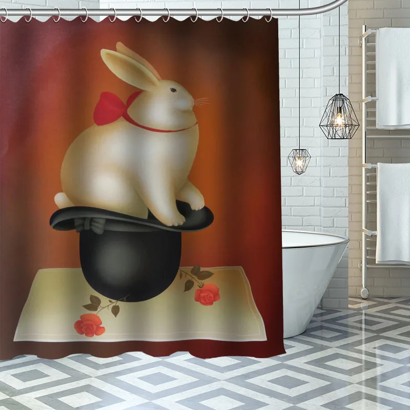 Vlastné Kvalitné Králik Sprchový Záves Nepremokavé Kúpeľňa Polyester Textílie Kúpeľňa Záves S Háčikmi